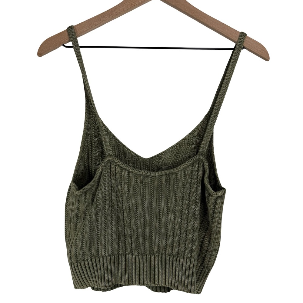 American Eagle Olive Green Cable Knit Sweater Tank Top Cropped V-Neck Large - Picture 4 of 5